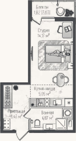 Планировка: Студия, 30,3 м²