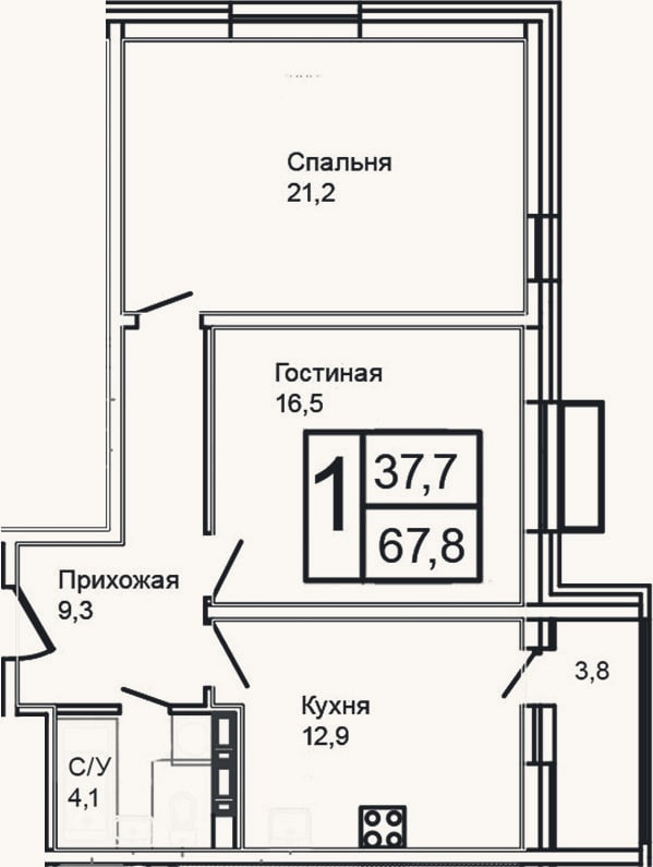Планировка: 2-к, 64 м²