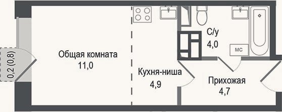 Планировка: Студия, 24,6 м²