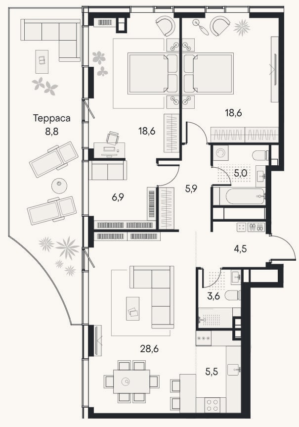 Планировка: 3-к, 97,2 м²