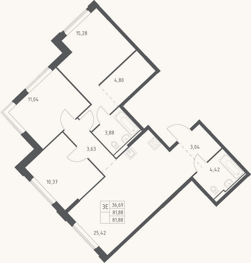 Планировка: 4+ к, 81,9 м²