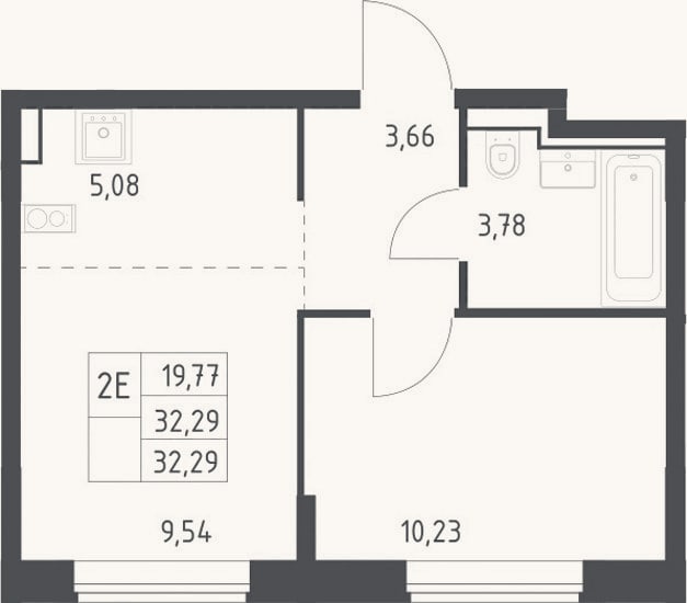 Планировка: 2-к, 32,3 м²