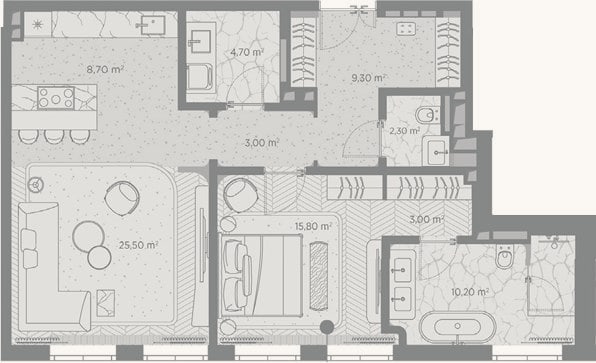 Планировка: 1-к, 82,5 м²
