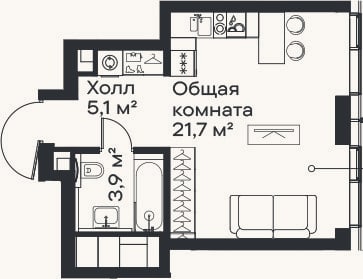 Планировка: Студия, 30,7 м²