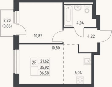 Планировка: 2-к, 35,9 м²