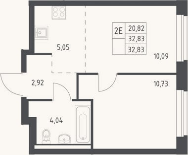 Планировка: 2-к, 32,8 м²