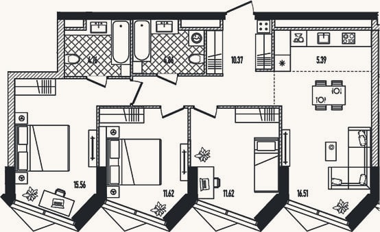 Планировка: 4+ к, 80,7 м²