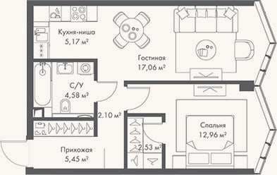 Планировка: 2-к, 49,9 м²