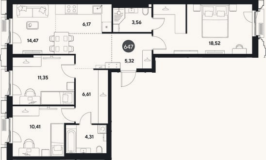 Планировка: 4+ к, 80,7 м²