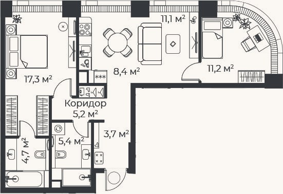 Планировка: 3-к, 67,2 м²
