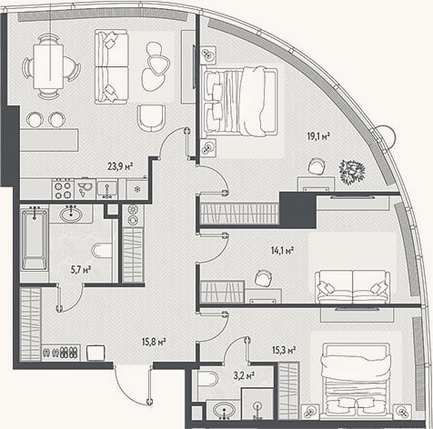 Планировка: 4+ к, 97,1 м²
