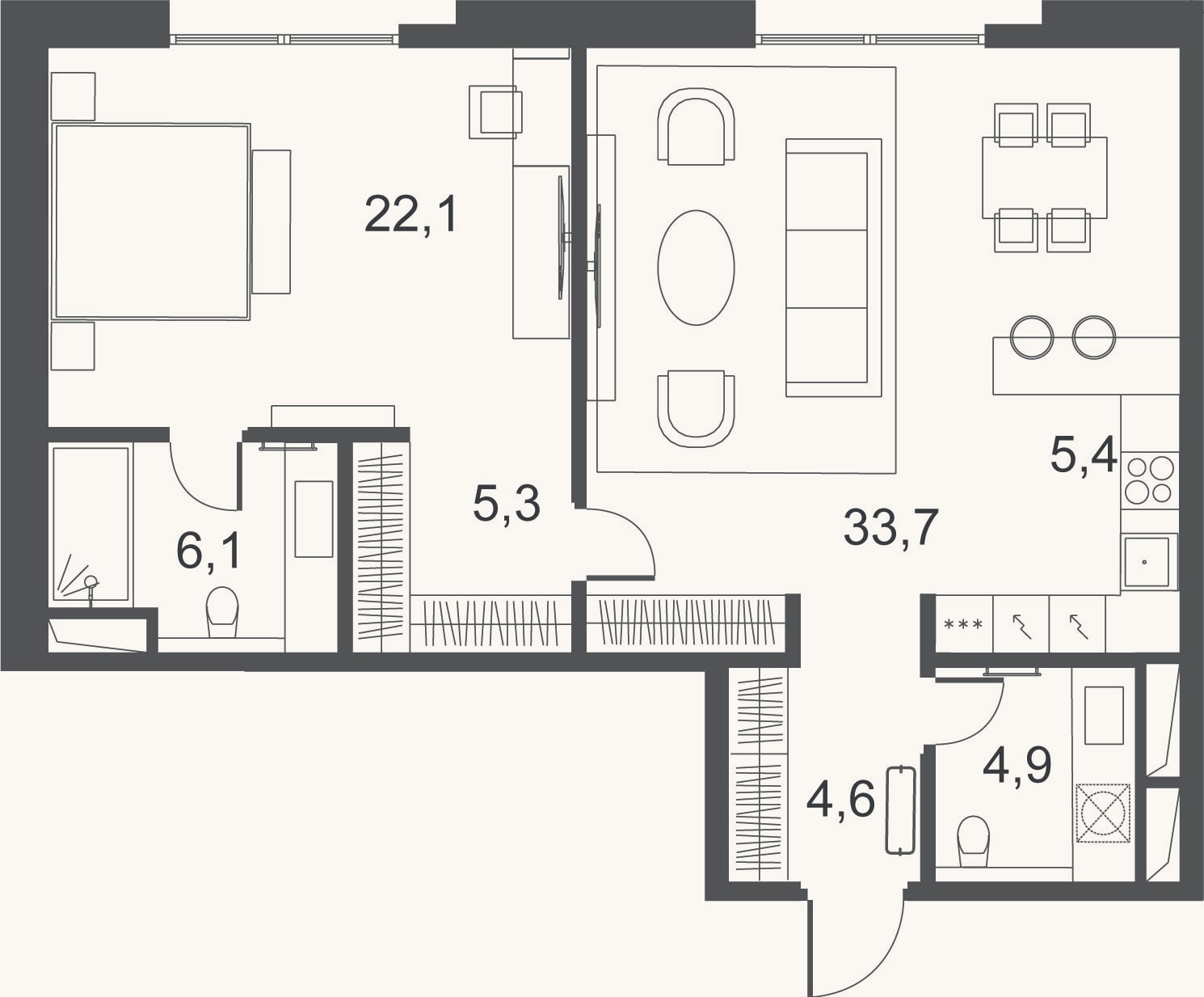 Планировка: 2-к, 82,1 м²