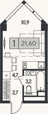 Планировка: Студия, 21,6 м²