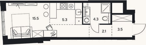 Планировка: Студия, 30,7 м²