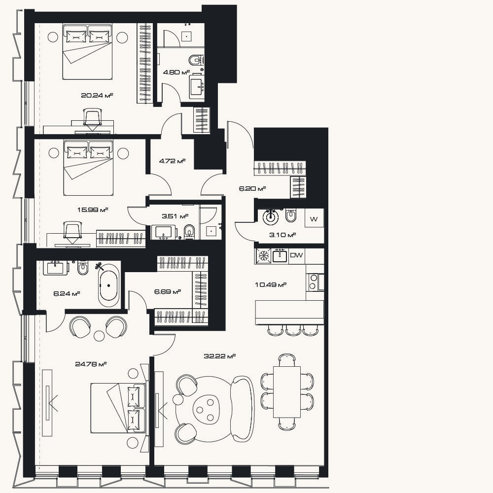 Планировка: 4+ к, 142,2 м²