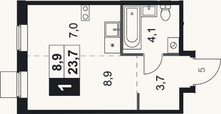 Планировка: Студия, 23,7 м²