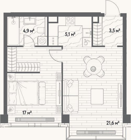 Планировка: 2-к, 52,1 м²