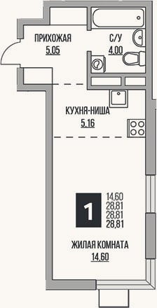 Планировка: Студия, 28,8 м²