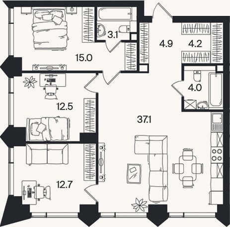 Планировка: 4+ к, 93,5 м²