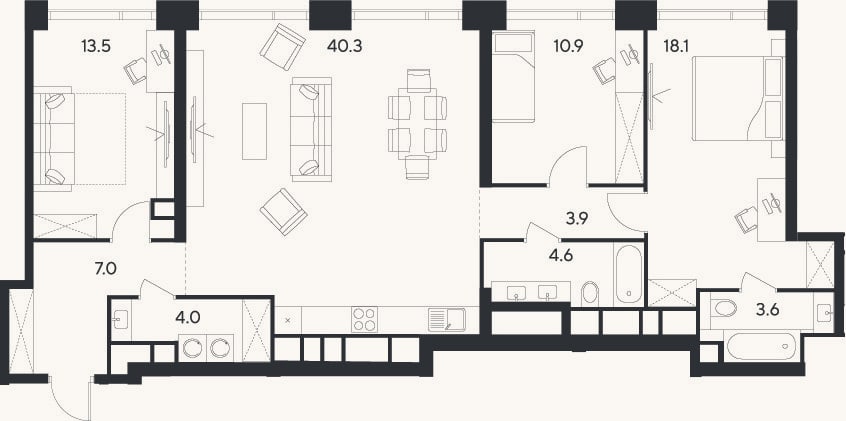 Планировка: 4+ к, 105,9 м²