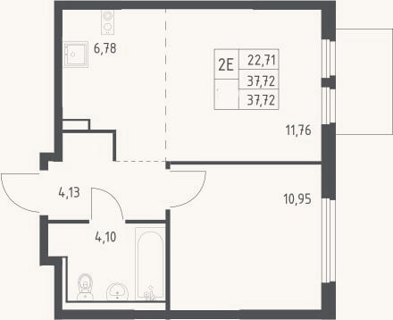 Планировка: 2-к, 37,7 м²