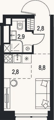 Планировка: Студия, 17,3 м²