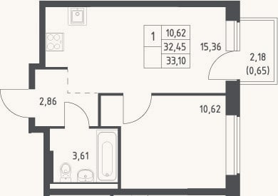 Планировка: 2-к, 32,5 м²