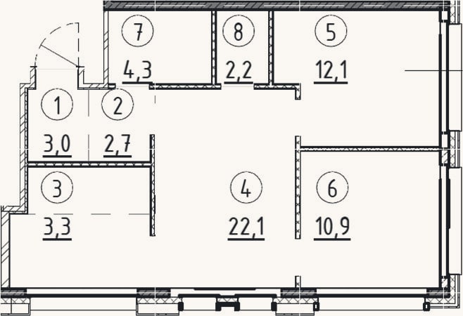 Планировка: 2-к, 60,6 м²