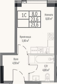 Планировка: Студия, 23,6 м²