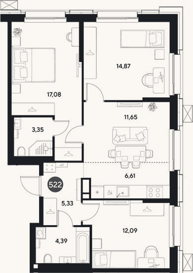Планировка: 4+ к, 75,4 м²