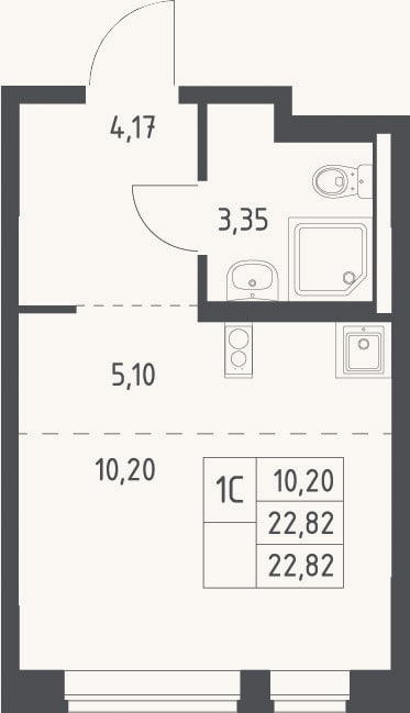 Планировка: Студия, 22,8 м²