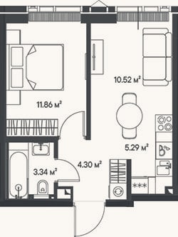 Планировка: 2-к, 35,3 м²