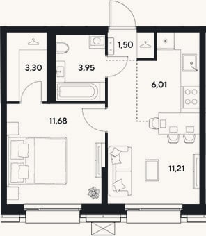 Планировка: 2-к, 37,7 м²