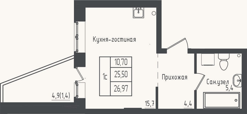 Планировка: Студия, 25,5 м²