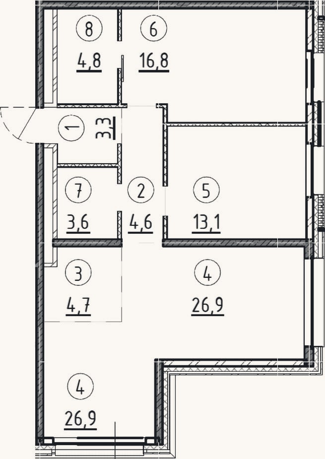 Планировка: 2-к, 77,8 м²