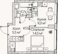 Планировка: 1-к, 32,2 м²