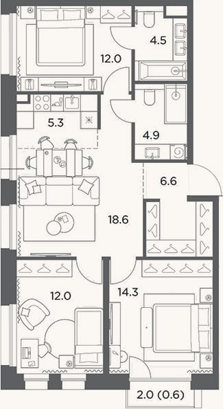Планировка: 4+ к, 78,2 м²
