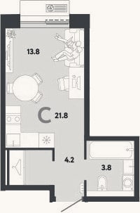 Планировка: Студия, 21,8 м²