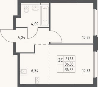 Планировка: 2-к, 36,4 м²