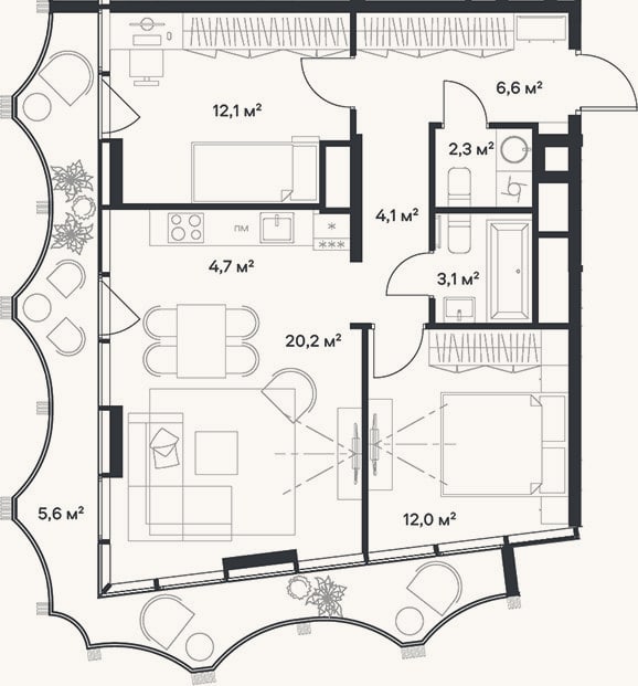 Планировка: 3-к, 65,1 м²