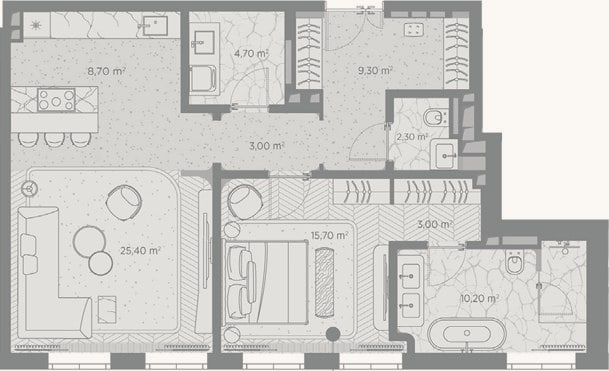 Планировка: 1-к, 82,3 м²