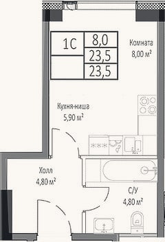 Планировка: Студия, 23,5 м²