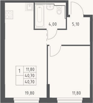 Планировка: 2-к, 40,7 м²