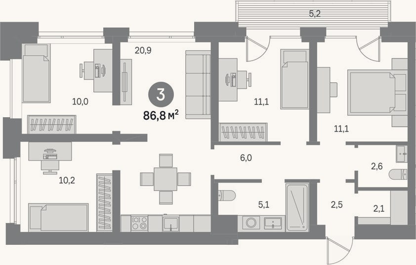 Планировка: 4+ к, 81,6 м²