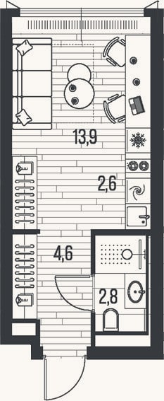 Планировка: Студия, 23,9 м²