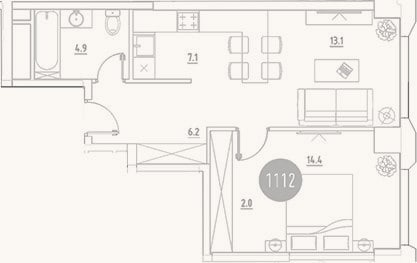Планировка: 2-к, 47,7 м²