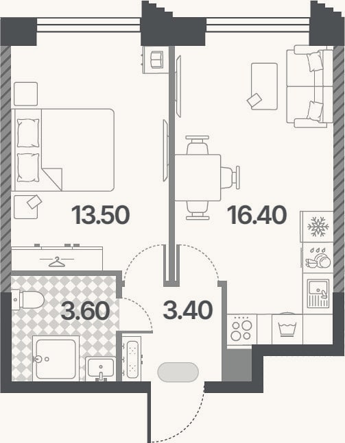 Планировка: 2-к, 36,9 м²