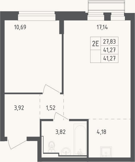 Планировка: 2-к, 41,3 м²