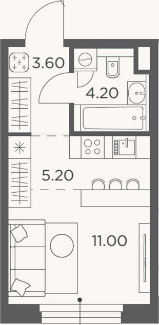 Планировка: Студия, 24 м²