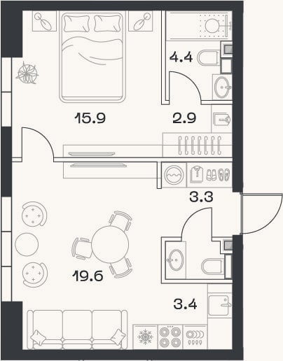 Планировка: 2-к, 51,7 м²